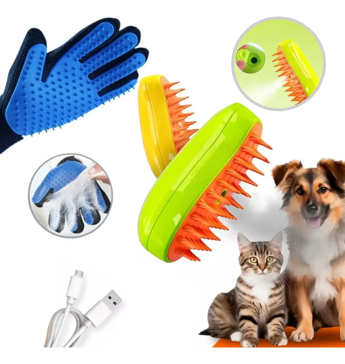 Kit Luva Magnética E Escova A Vapor Tira Pelos Cães Gatos - 1