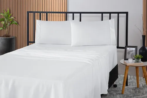 Jogo Lençol Casal Padrao 4 Peças Micro Percal Hotel Branco. - 1